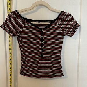 Love Culture Black and Orange Striped Off-Shoulder Blouse